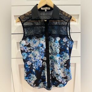 Floral and Lace Sleeveless Blouse - Size XS